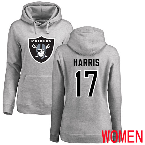 Oakland Raiders Ash Women Dwayne Harris Name and Number Logo NFL Football #17 Pullover Hoodie Sweatshirts->women nfl jersey->Women Jersey